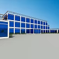 Modern Blue Container Building Exterior With Multi Storey Structure And Balcony 3d model