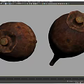 Two Round Brown Spotted Bulbs With Top Caps Against Gray Background 3d model