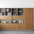 Modern Wooden File Cabinet With Shelves Drawers Books Decorative Items Near Potted Plant