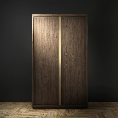 Modern Wooden Double Door Wardrobe With Walnut Texture And Metal Frame 3d model
