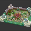 Lego Brick Play Scene With Minifigures Colorful Paths And Detailed Building Elements