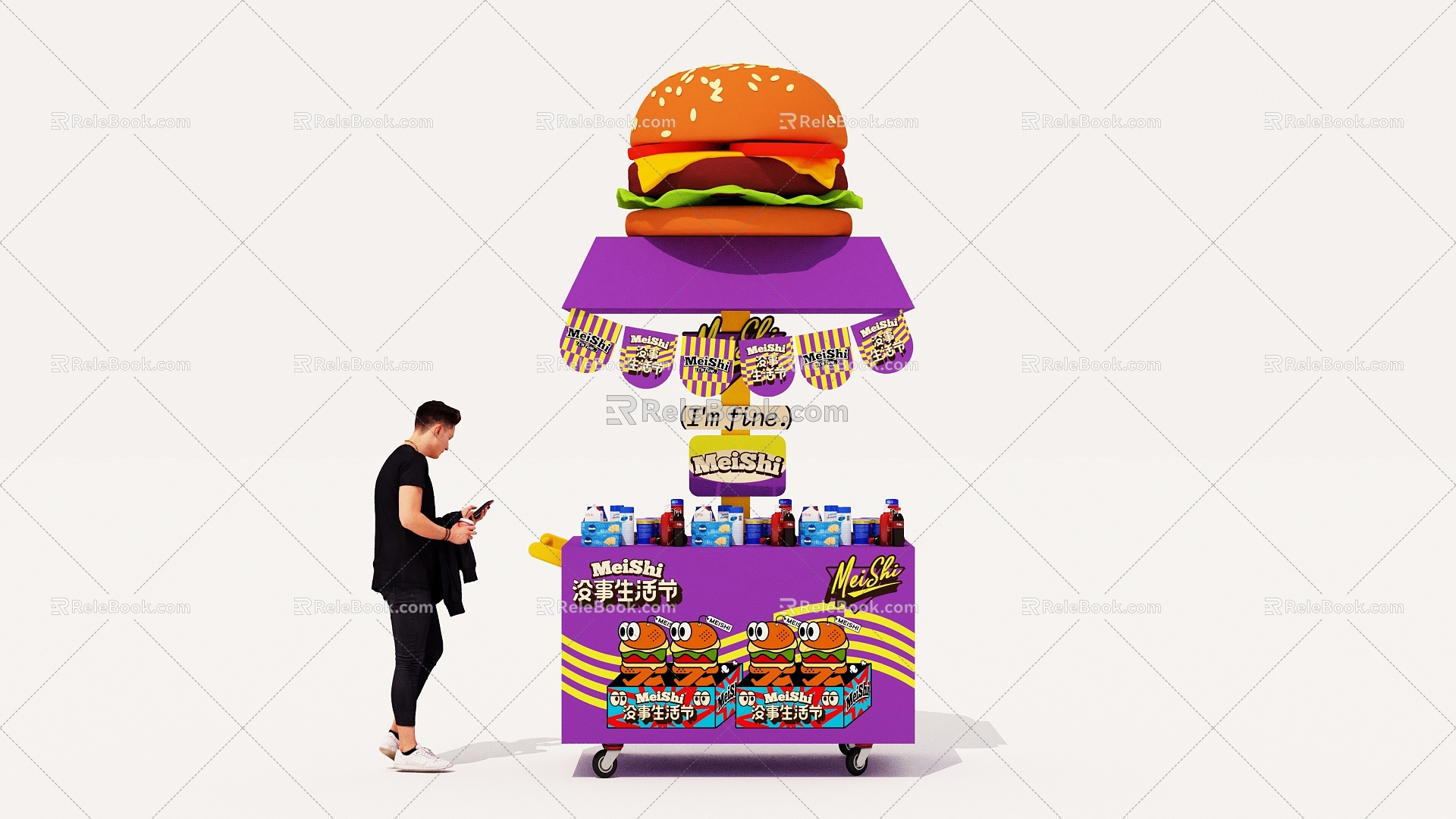 Booth selling car dining car hamburger car hamburger 3d model