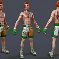 Shirtless Red Haired Game Movie Character With Tattoos Green Gloves White Green Shorts And Sneakers
