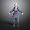 Detailed Young Monk 3D Model In Traditional Gray Robe With Beaded Necklace