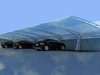 Transparent Modern Carport Structure for Outdoor Parking with Black Cars 3d model
