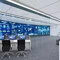 Modern Monitoring Room Interior With Multiple Screens Data Charts And Control Desks