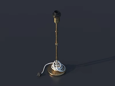 Brass Table Lamp With Round Base White Wrapped Cord And Black Head 3d model