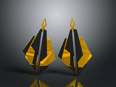 Chic Geometric Earrings With Yellow Black Acrylic Fashion Accessory Modern Design 3d model