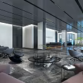 Modern Front Desk Reception Area With Company Logo White Backdrop And Marble Floor