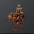 Man In Shining Armor Riding Mythical Unicorn Horse With Flame Patterns