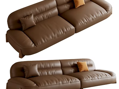 Modern Brown Leather Sectional Sofa With Soft Decorative Pillows For Living Room 3d model