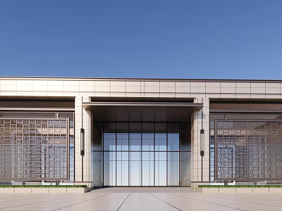 Modern Sales Office Building With Symmetrical Glass Entrance And Metal Facade Design 3d model