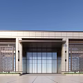 Modern Sales Office Building With Symmetrical Glass Entrance And Metal Facade Design