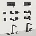 Modern Black Bathroom Faucets Showcasing Wall Mounted and Deck Mounted Styles 3d model