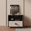 Modern Bedside Table With Drawer Silver Lamp And Decorative Items On Neutral Wall 3d model
