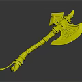 Ornate Decorative Axe With Red Wrapped Handle And Intricate Metal Carvings