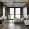 Modern Bathroom Interior Design With Marble Vanity Glass Shower And Free Standing Bathtub