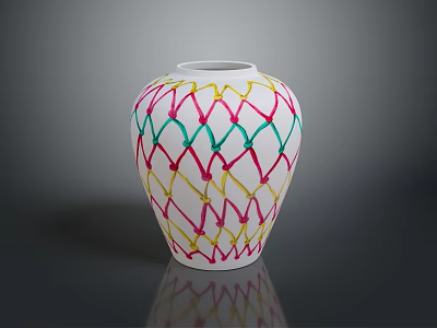 Decorative White Vase with Colorful Braided Pattern for Home Living Essentials 3d model