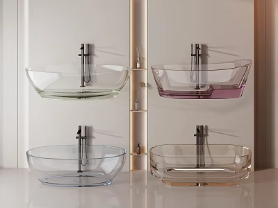 Stylish Glass Bathtubs In Various Colors With Wall Mounted Brackets For Modern Bathrooms 3d model