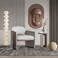 Modern Single Sofa with White Floor Lamp Decorative Wall Art Side Table and Woven Ball