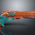 Decorative Pistol With Orange Body Teal Handle Intricate Carvings And Artistic Patterns