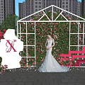 Romantic Outdoor Photo Check-in Spot With Rose Covered Wall White Frame And Red Bench