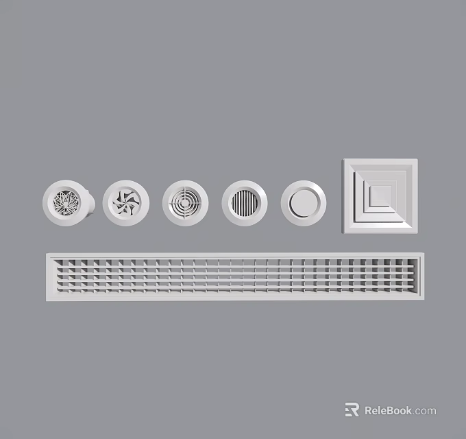 Various Types of Air Conditioner Vents Including Round Square and Grill Designs 3d model 