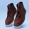 Brown High Top Leather Shoes With Lace Up Design And White Rubber Soles Classic Stitching