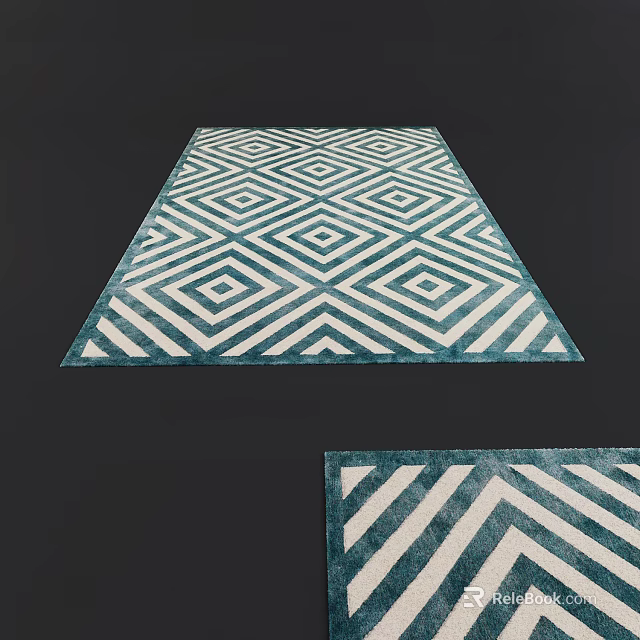 Square Rug With Blue And White Geometric Diamond Pattern For Modern Interior Decor 3d model