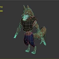 Muscular Anthropomorphic Wolf Character Wearing Black Vest And Blue Pants Standing With Tongue Out