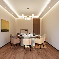 Modern Private Dining Room With Round Table And Chandelier 3d model