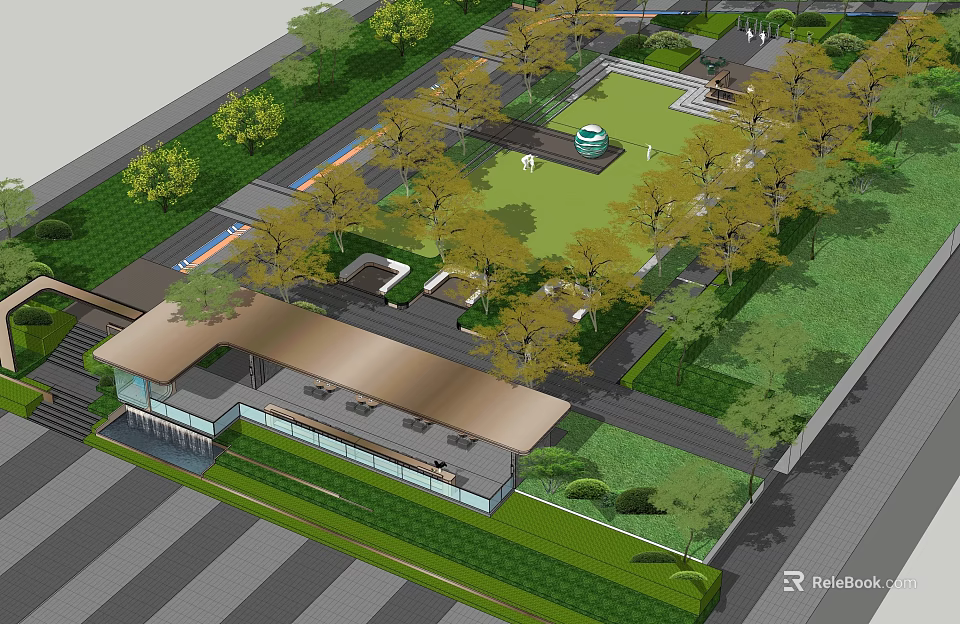 Modern Pergola Design With Green Plants Lawn And Trees In Outdoor Space 3d model 