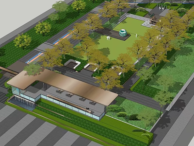 Modern Pergola Design With Green Plants Lawn And Trees In Outdoor Space 3d model