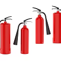 Red Fire Extinguishers In Various Sizes For Fire Safety Equipment 3d model