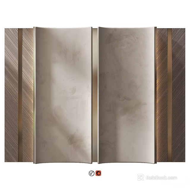 Elegant Modern Background Wall With Beige Panels And Brass Decorative Strips 3d model 
