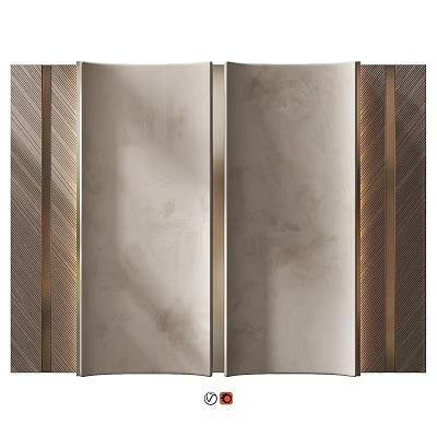 Elegant Modern Background Wall With Beige Panels And Brass Decorative Strips 3d model