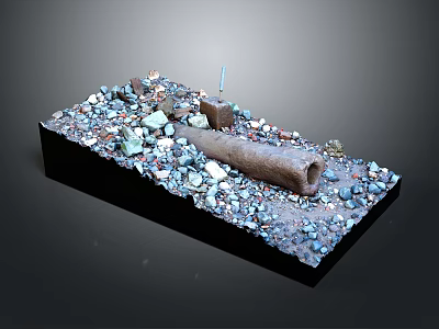 Wood and Stone Material Display with Colored Chips on Black Base Platform for Element Show 3d model