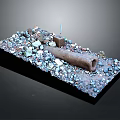 Wood and Stone Material Display with Colored Chips on Black Base Platform for Element Show 3d model