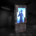 Retro Industrial Device Interface With Metallic Frame Blue Screen And Human Silhouette Hand Reaching 3d model