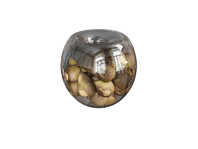 Organic Fresh Chestnuts Placed in Transparent Spherical Glass Container on White Background 3d model