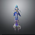 3D Animated Character Model With Blue Hair And Double Fish Tails In Ornate Costume