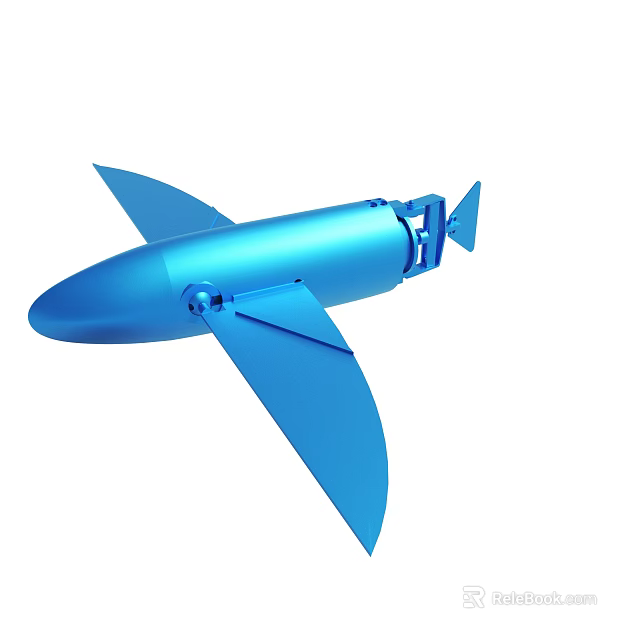 Blue Metallic Rocket Toy Model With Wings And Tail Fins 3d model 
