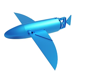 Blue Metallic Rocket Toy Model With Wings And Tail Fins 3d model