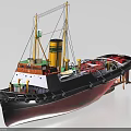 Vintage Tugboat With Yellow Chimney Red Bottom Hull And Deck Crane Structure