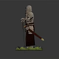 Silver Medieval Knight Armor Statue With Red Cape Standing On Green Grass 3d model
