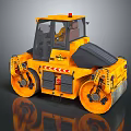 Yellow Road Roller With Dual Large Rollers Cab And Warning Light