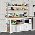 White Kitchen Storage Cabinet with MultiLayer Shelves Spices Utensils Microwave and Fruit Basket