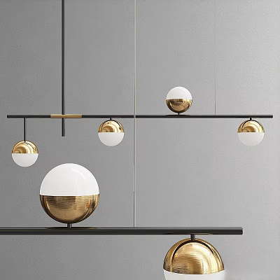 Modern Gold And White Sphere Chandelier With Black Metal Layered Frame 3d model