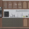 Modern Kitchen Cabinets With Wooden Grid Design Glass Doors And Marble Countertop