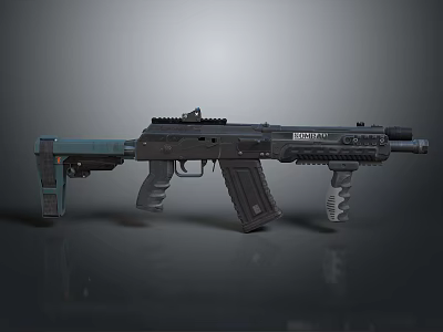 Modern Tactical Weapon Design With Scope Magazine And Black Blue Details 3d model